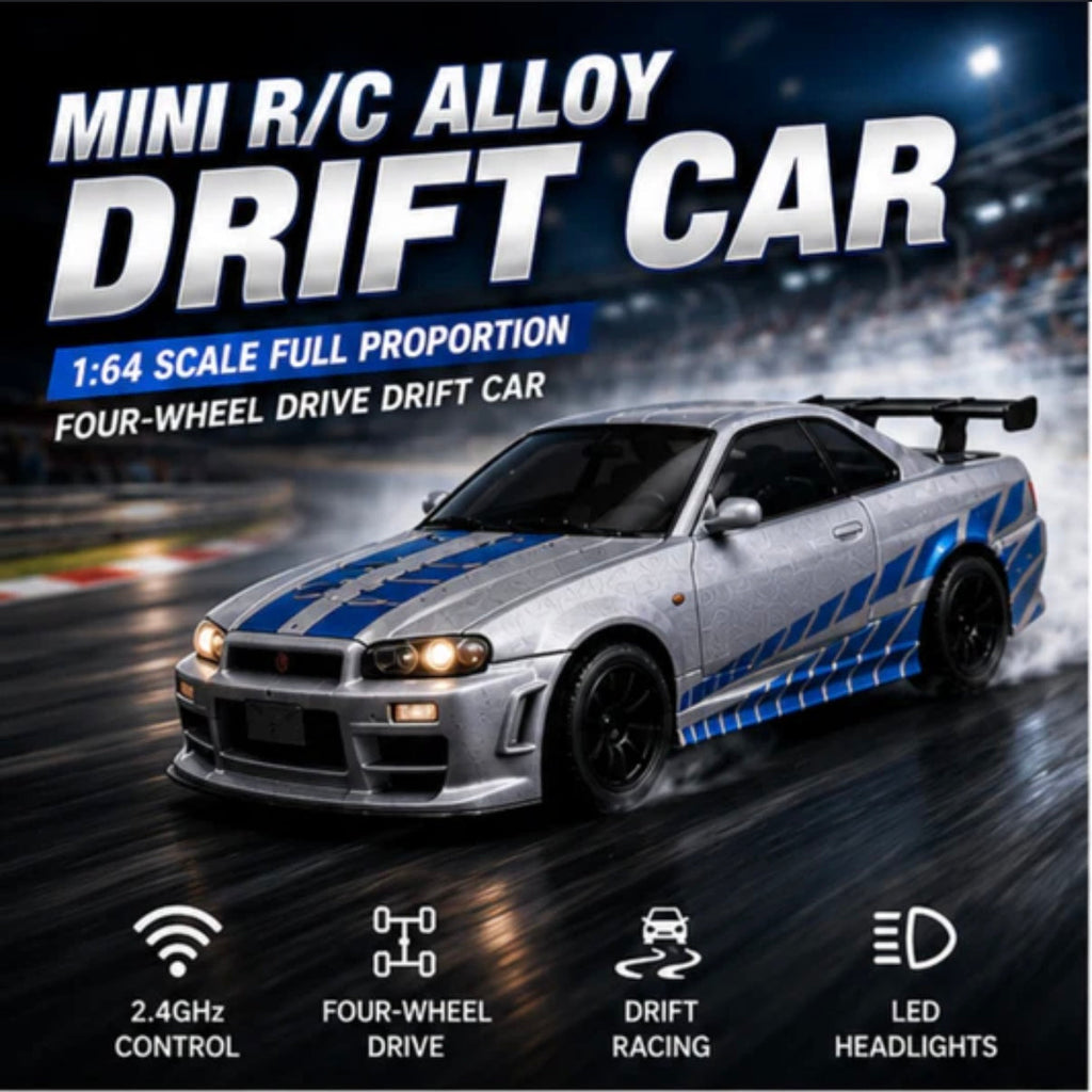 Nissan Skyline GTR R-34 RC Alloy Drift Car 1:64 Scale